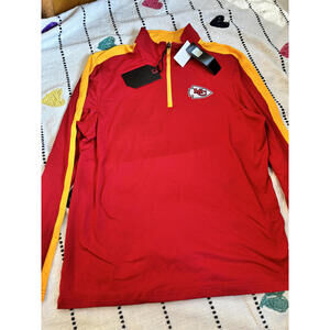 Kansas City Chiefs Men's Red and Yellow 1/4‎ Zip Pullover Sweatshirt Size Medium